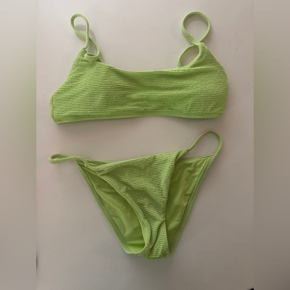 Tops hop Crinkle Lime Green Bikini Set
